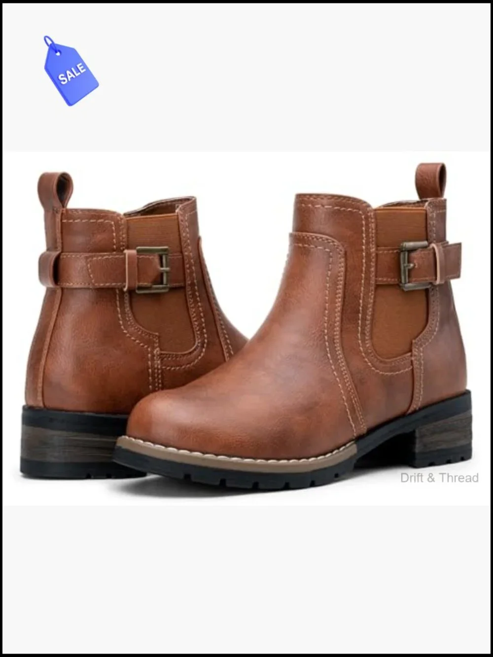 Women's Chelsea Ankle Boots Low Heel Side Zip Faux Leather Booties